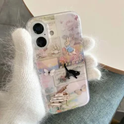 Charming Cartoon Cat & Butterfly Floral Phone Case - Y2K Double Layer Cover - iPhone 12 Pro Max (Only phone case)