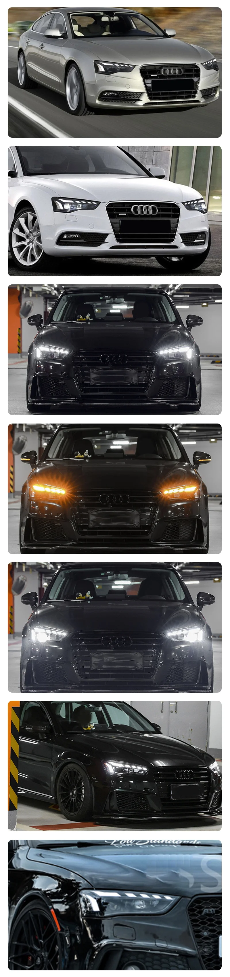 مصابيح إشارة DRL أمامية LED ، ملحقات ترقية التجميع الأمامي ، تصميم RS5 للسيارة ، Audi A5 DRL بدوره-من ، زوج واحد