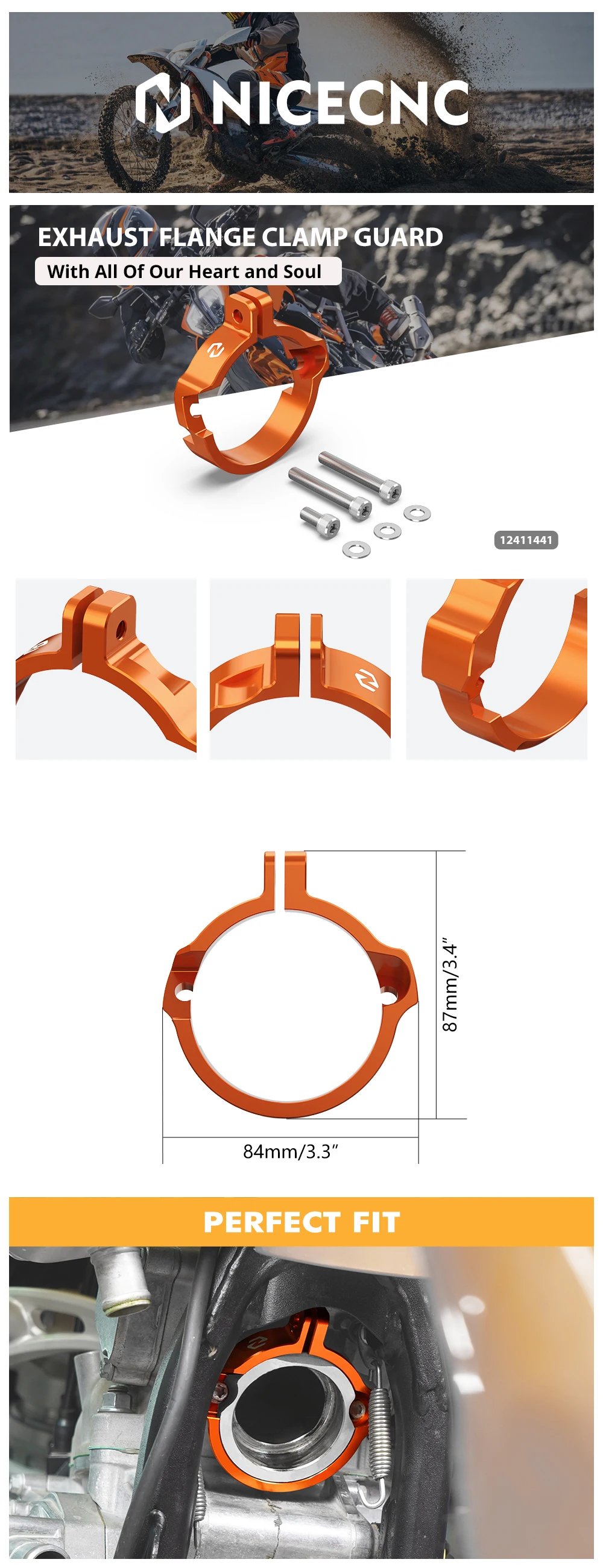 NICECNC Auspuff-Schalldämpferrohrschutz mit Flanschen für KTM EXC 300 250 XCW 2024 2025, passend für Husqvarna TE 300 und GasGas EC 300 – Detail 1