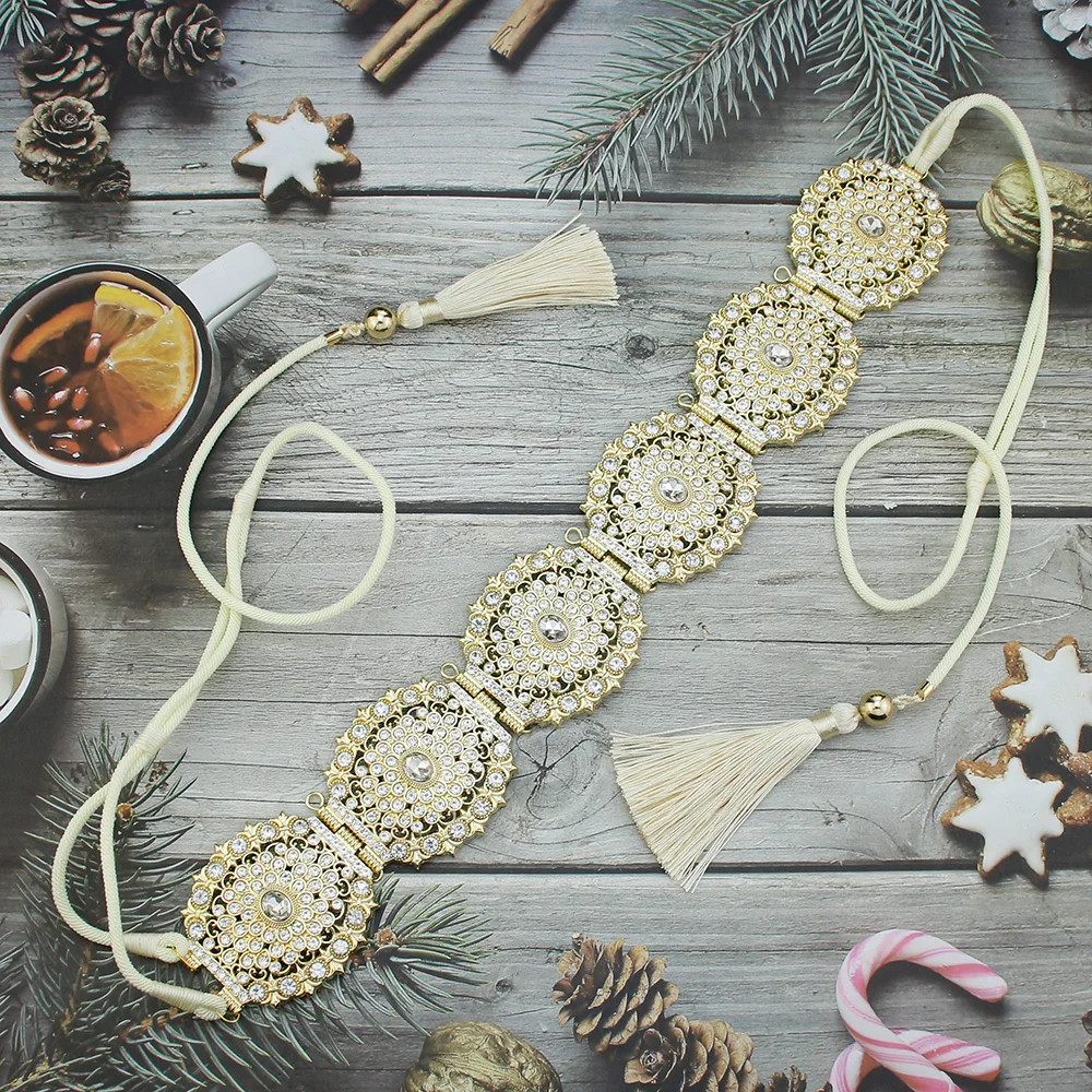 

Neovisson марокканский элегантный ремень с веревкой, арабский стиль, искусственный кристалл, украшения для тела, кисточки, веревочная цепочка, свадебные украшения