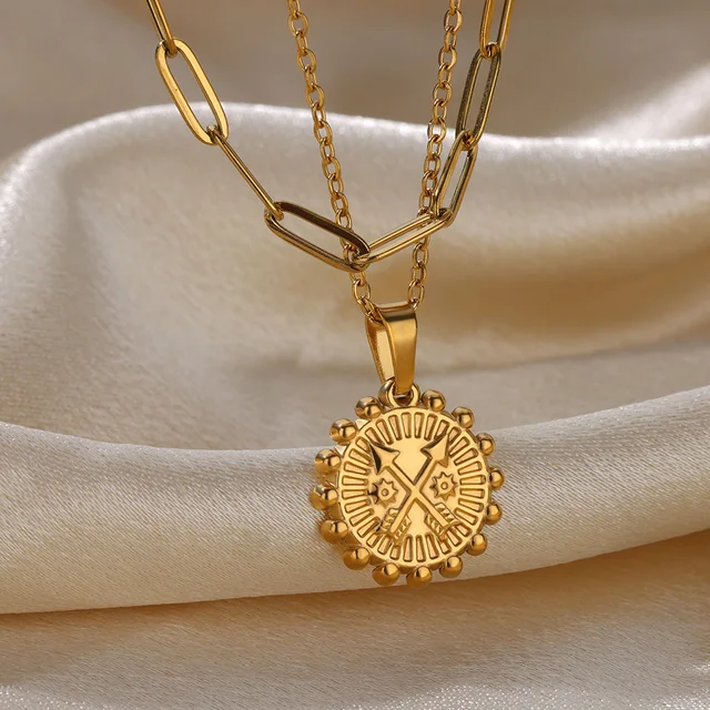 Collier géométrique en acier inoxydable pour femmes, pendentif tournesol, chaîne de clavicule, accessoires de bijoux esthétiques