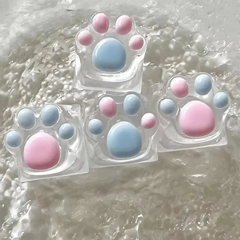 1/4 Pcs Cute Translucent Cat Paw Keycap Cross Axis Pink Blue Mechanical Keyboard Key Cap DIY Cartoon ESC WASD Keycaps