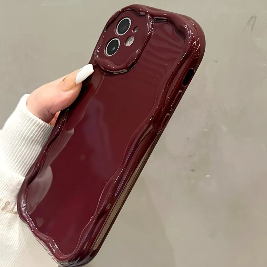 Vintage Wine Red Wavy Soft Shockproof Phone Case with Protective Bumper