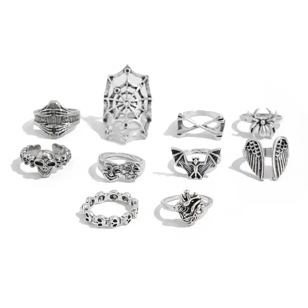 Dropship 18 PCS Vintage Punk Ring For Women Men Gothic Chain Ring Set Dragon Snake Butterfly Spider Wing Cross Flower Goth Ring to Sell Online at a Lower Price