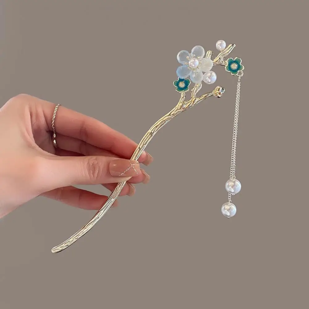 

Flower Design Hair Pin Elegant Chinese Style Hairpin with Faux Pearl Tassel Metal Hair Stick Pin for Buns A Gift for Hair