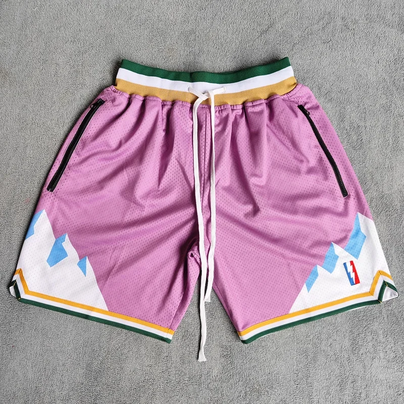 

MM MASMIG Purple Snow Mountain Printed Basketball Shorts with Zipper Pockets Donovan Mitchell Street Style Sports Training Pants