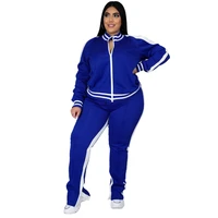 Grande taille L-5XL deux pièces ensemble femmes survêtement Zip haut rayé fente pantalons de survêtement survêtement tenue correspondant ensemble en gros livraison directe 6