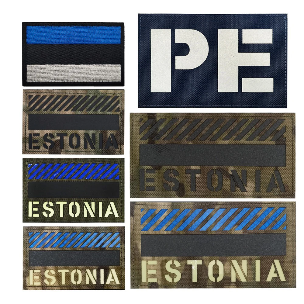 Zubehör für Outdoor-Taschen mit Flagge. Leuchtendes, estnisches, lasergeschnittenes IR-reflektierendes Armband. Bestickte Klettaufnäher für Kleidung_voghion.com