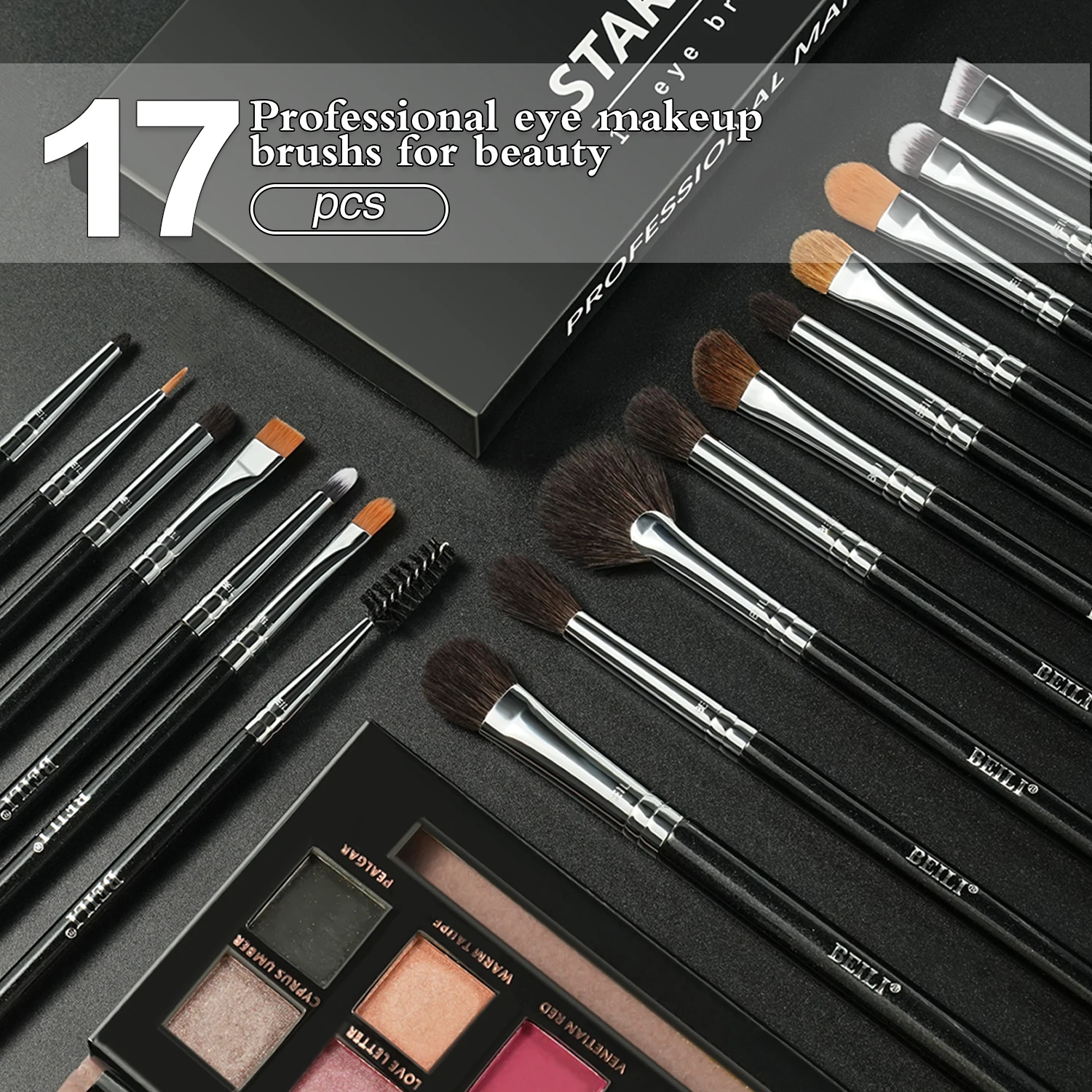 BEILI 15/17pcs 전문 메이크업 브러쉬 세트 천연 헤어 아이 섀도우 블렌딩 눈썹 조랑말 염소 헤어 뷰티 도구