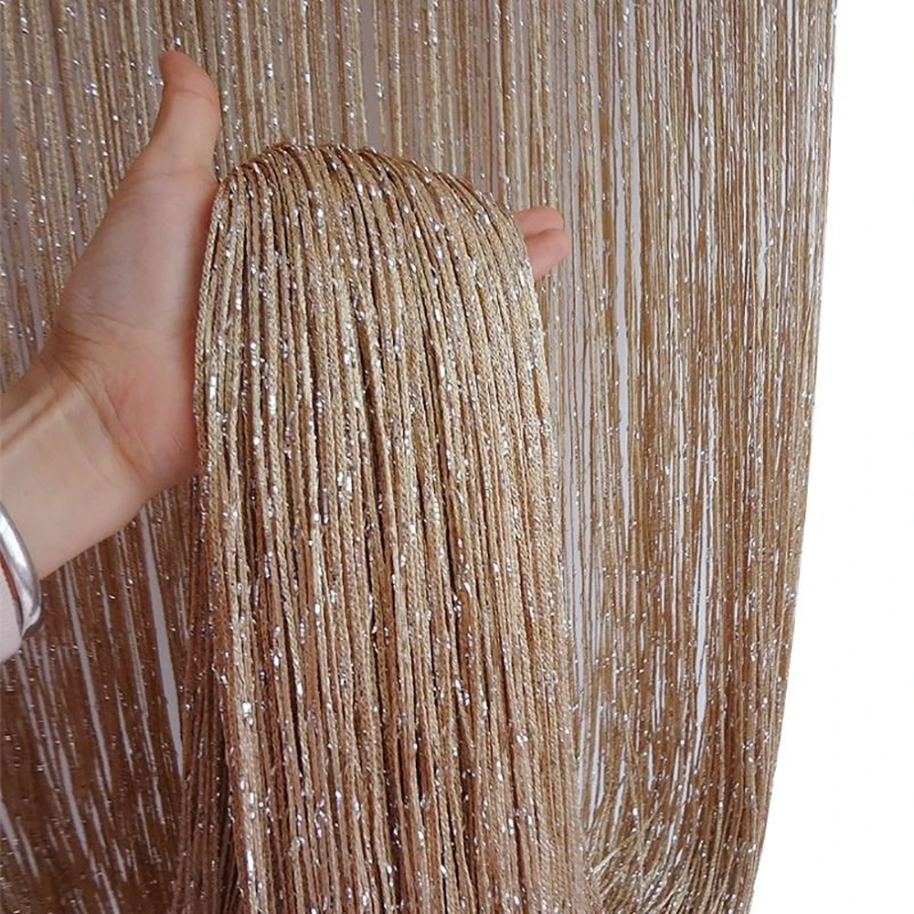 Glitter Door String Curtain Room Divider Blind Silver Ribbon Shiny Tassel Flash Line Curtain for Wedding Party Window Decoration