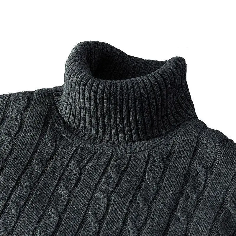 Men's Thiened High Collar Sweater Autumn Winter Warm Sli Cotton Knitwear Lazy High-End Feeling Long Sve Crew Ne