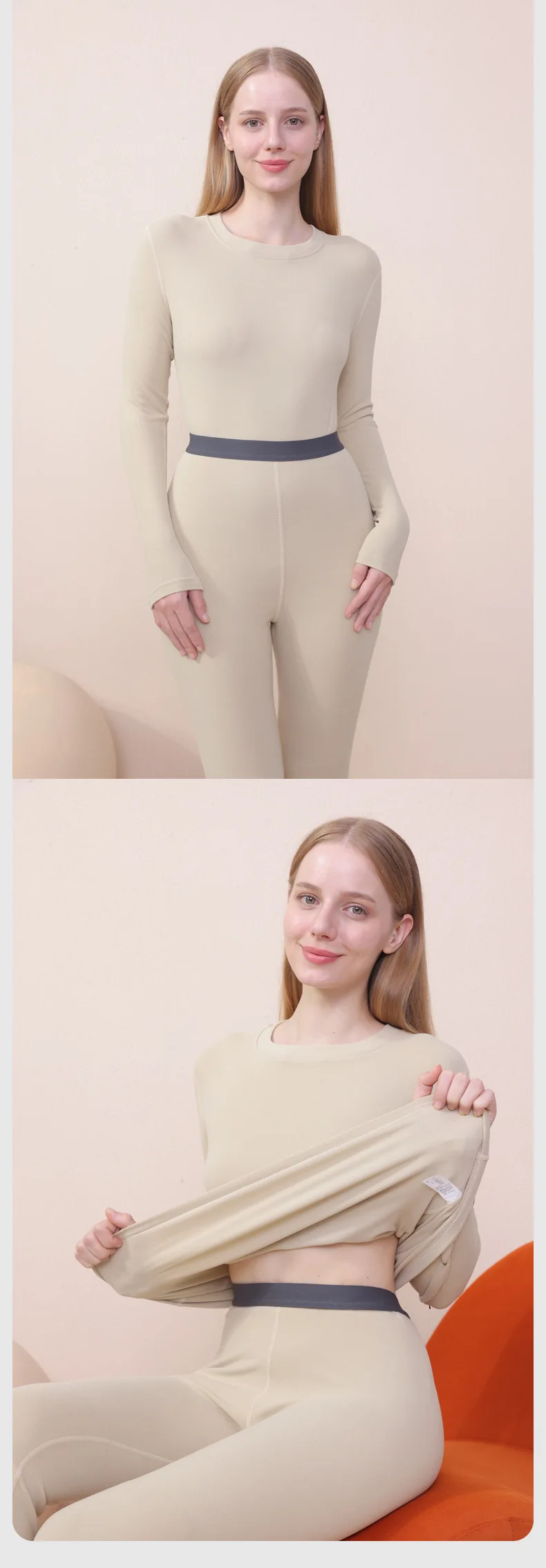 Winter frauen Thermo-unterwäsche Kaschmir seide patch Verdickt Einfarbig Casual Bodenbildung Shirt Warme Hosen Pyjama Paare Set – Detail 11