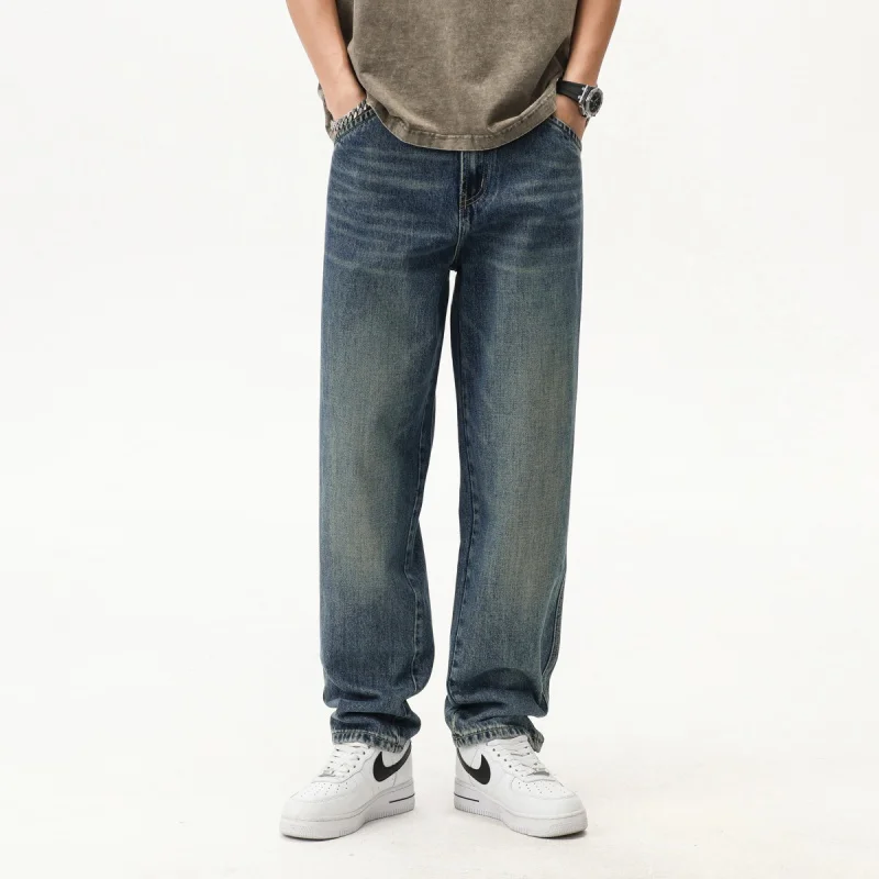 2024 spring and fall big cow jeans loose straight pants American style explosion of high-end fashion retro blue pants