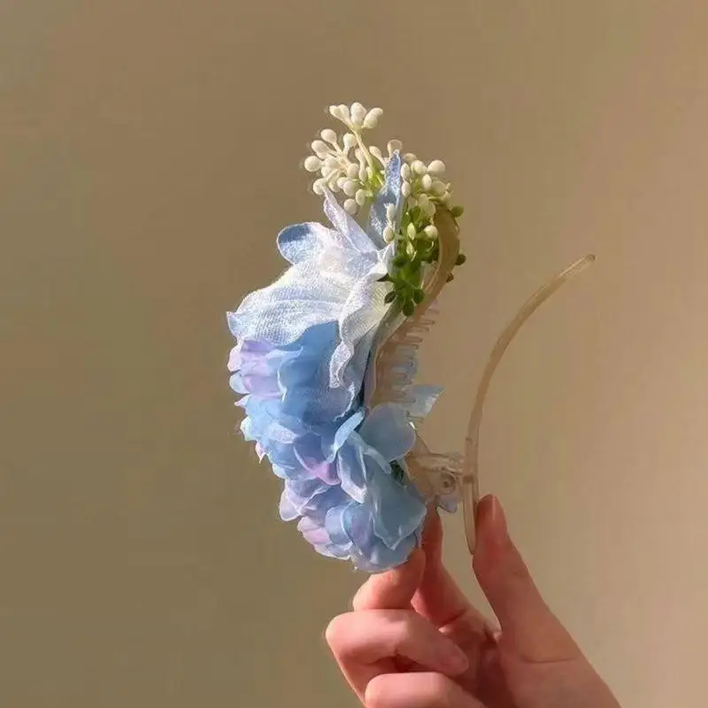 【MAX-22】Temperament blaue Blume Haarklammer Clip Entenschnabel seitliche Haarnadel Haarspangen Reise Party Haarschmuck – Detail 6