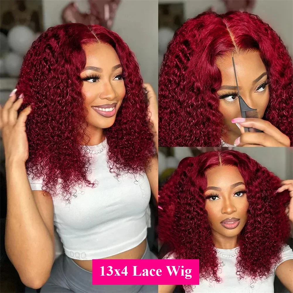 Brazilian Deep Wave 99J Burgundy Colored Lace Front Human Hair Wig 13x4 Deep Curly Short Bob Wigs Human Hair Water Wave Wigs