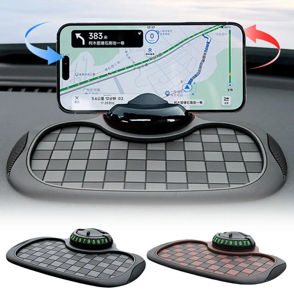 Car Dashboard Mat Non Slip Dash Mat Car Non Slip Mat Dash Phone Holder Dashboard Phone Holder Car Dashboard Anti Slip Mat 360-Degree Rotation Dashboard Phone Holder With Hide Parking Number Plate Interior Accessories