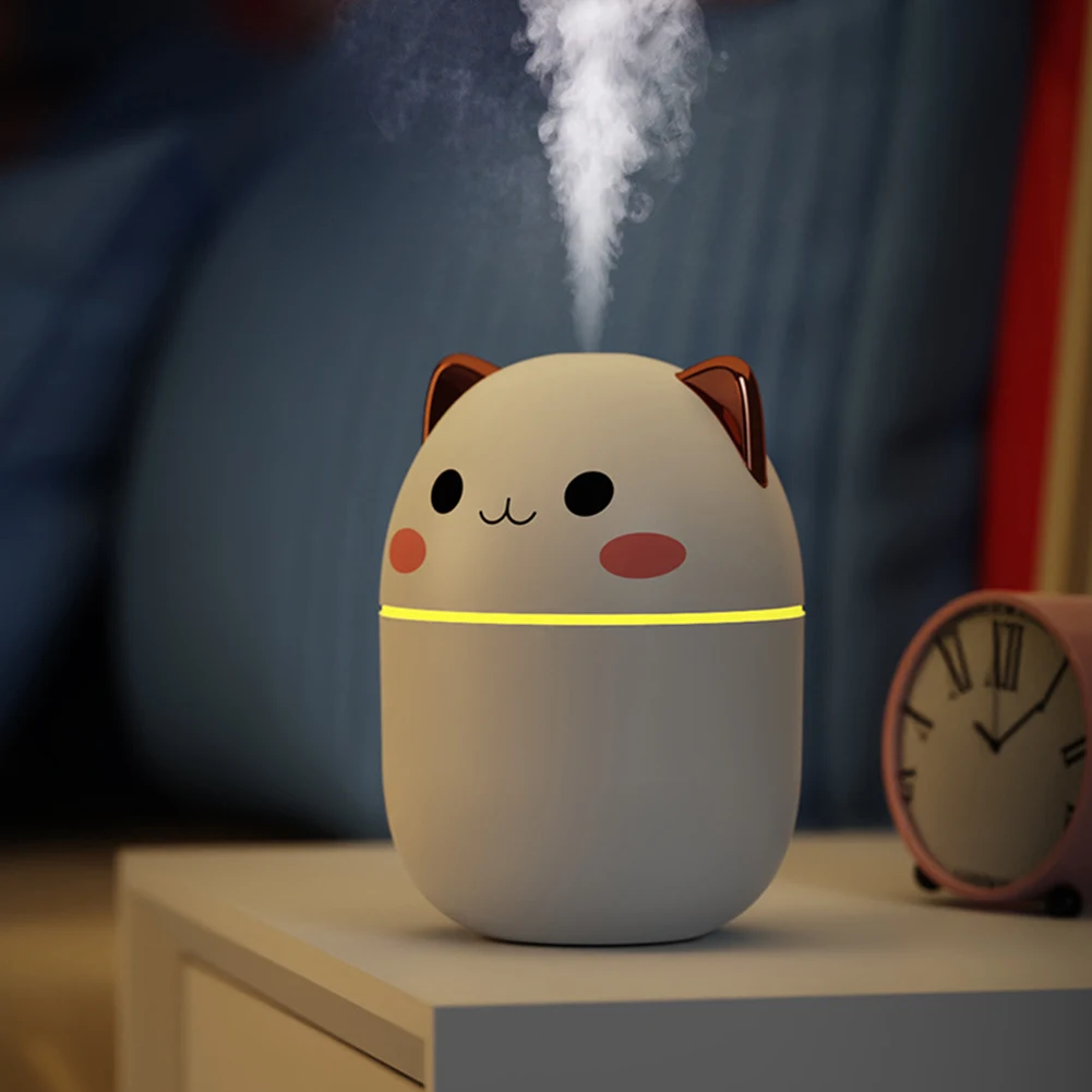 250ml Mini Air Humidifier Cute Aroma Diffuser with Night Light USB Mute Purifier Cool Mist Maker for Home Bedroom Desktop Car
