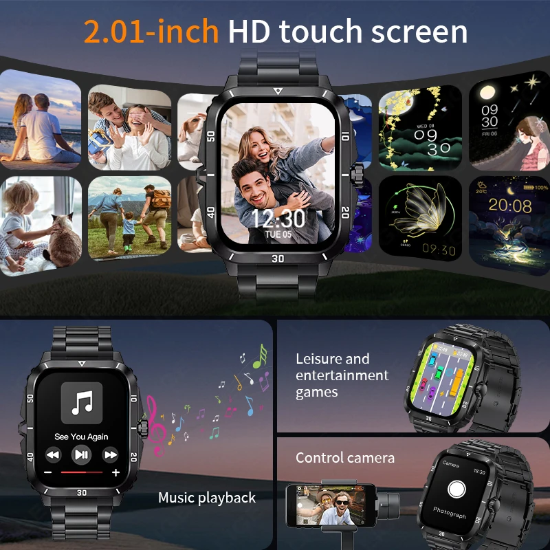 LIGE Sport Smart Watch For Men 2.01 Screen Blood Oxygen Bluetooth Call Watch 100+Sports Waterproof Smartwatch Man Reloj Hombre