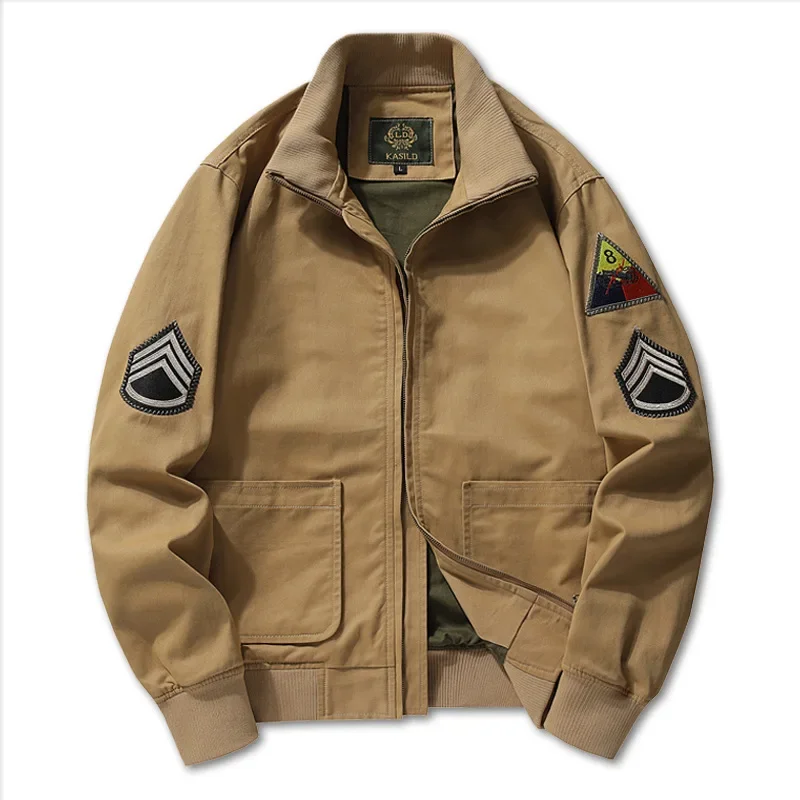 

2024 Spring Autumn New Vintage Bomber Jackets For Men Clothing Military Style Stand Collar Handsome Cargo Jacket Coat куртка