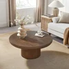 Round Wood Coffee Table for Living Room Modern Circle Coffee Table Pedestal Center Table for Apartment, Easy Assembly Brown 5