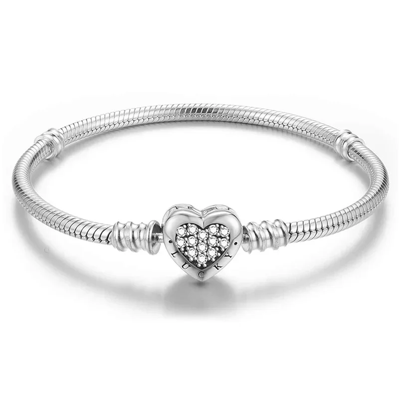 925 Silberbeschichtetes Personalisiertes Einfaches Krallen-Liebesherz Armband DIY Perlenherstellung Passend für Original-Armbänder Modeschmuck Geschenk – Detail 9