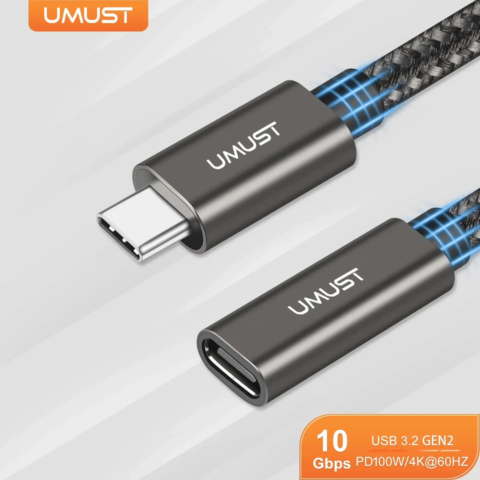 UMUST USB C 익스텐션 케이블, 타입 C 3.2 수-암 PD 5A 고속 충전, 10Gbps 동기화 전송, 아이폰 15 프로, 맥북, 아이패드 프로용