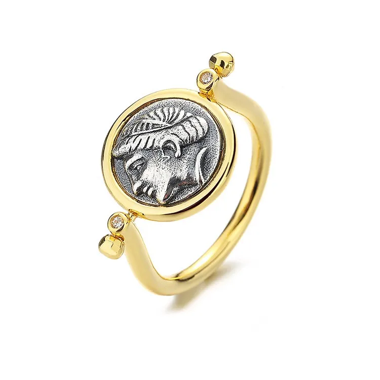 

WNS-3 ZFSILVER Silver S925 Fashion Trendy Retro Gold Aphrodite God Love Ancient Coin Rings For Women Girl Wedding Party Jewelry