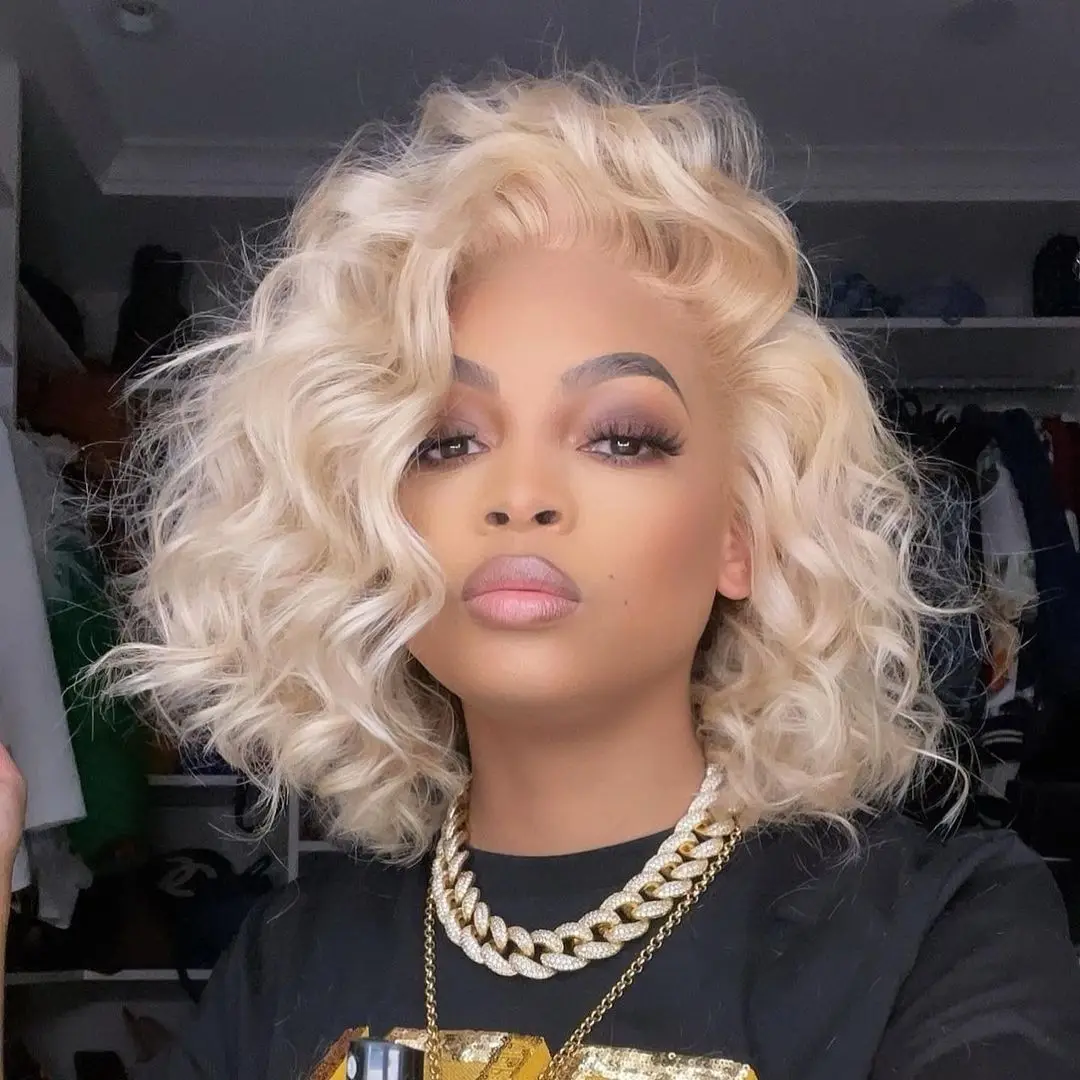 White Cold Blonde Short Bob Cut Transparent Lace Front Synthetic Hair Wigs for Women Glueless 12Inches Cosplay Wig Natural Hair