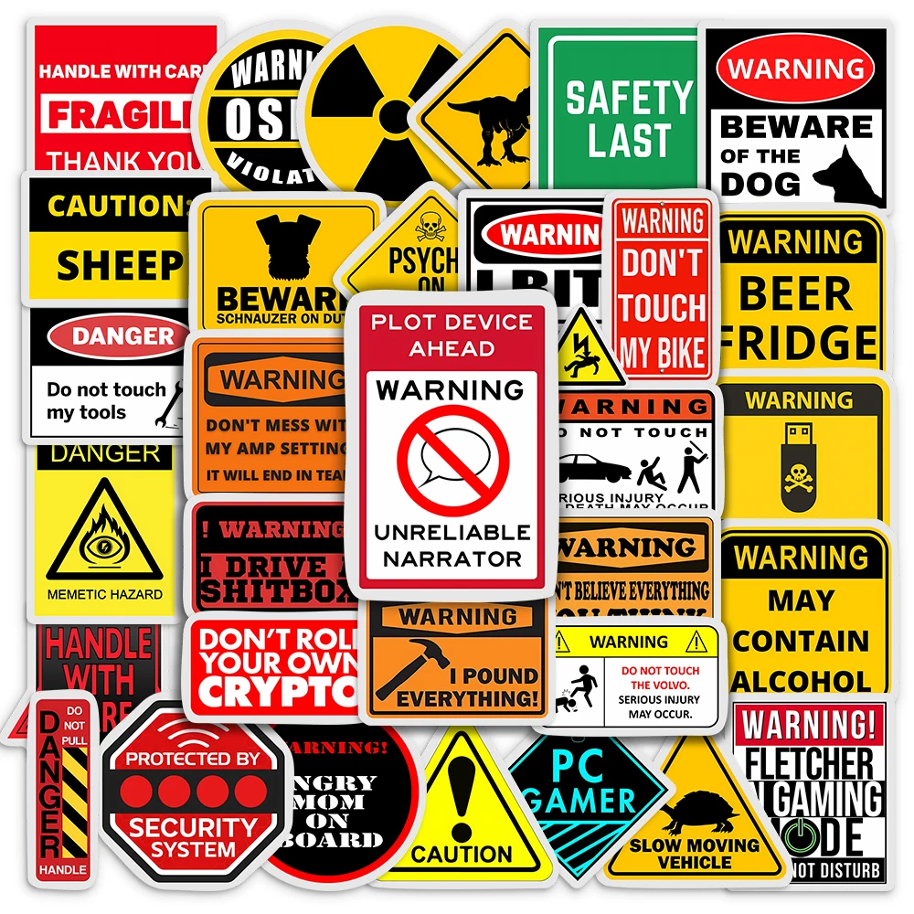 Vibrant Yellow Warning Stickers - Waterproof Decorative Decals for DIY Projects and Gifts