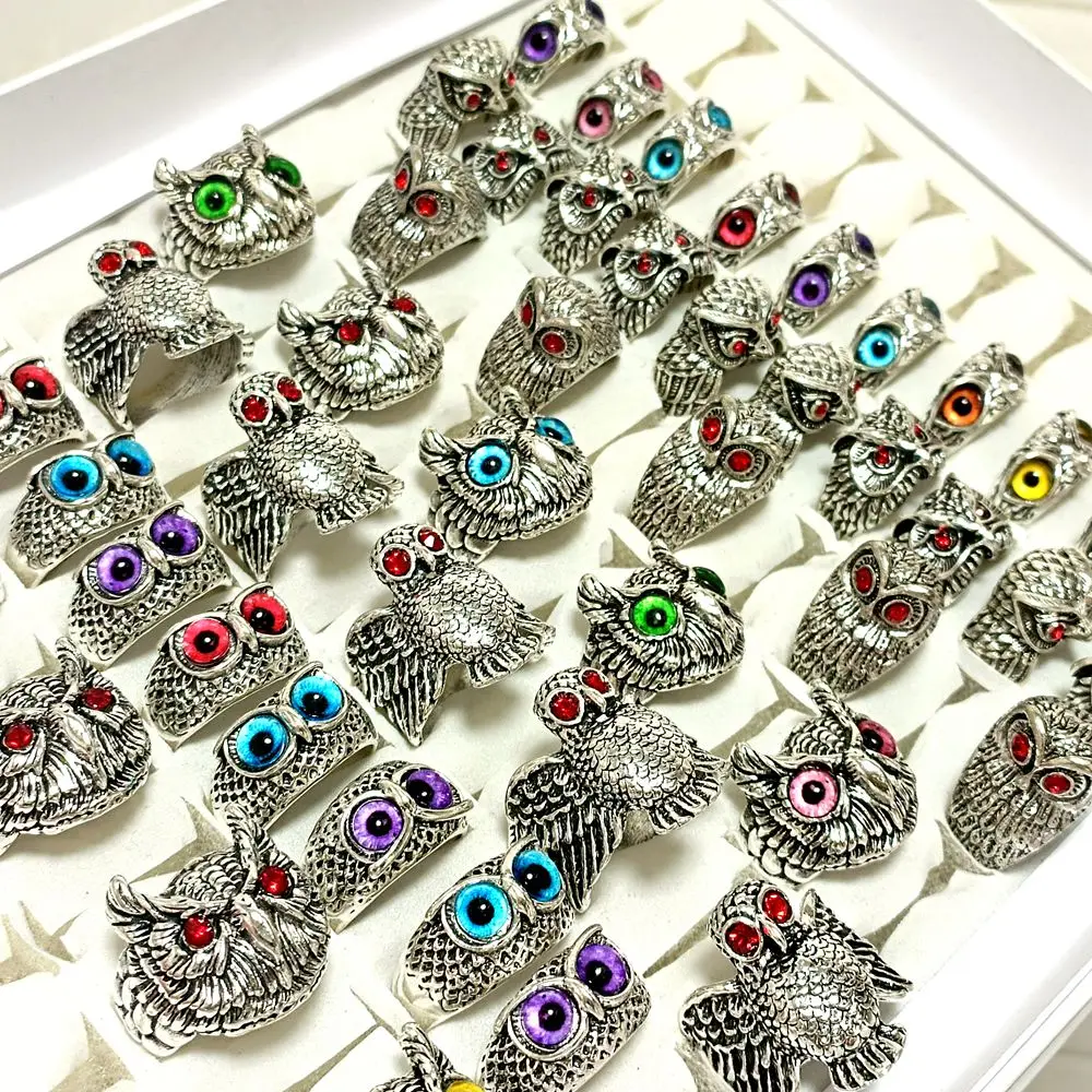 Wholesale 20/50Pcs All Owl Assorted Styles Eye Rings Resale Hot Jewelry Alloy Metal 3