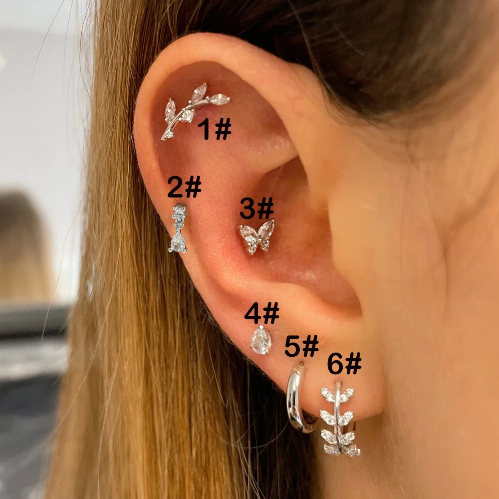 4-teiliges Helix Piercing Set - Edelstahl Ohrstecker Mit Zirkonia