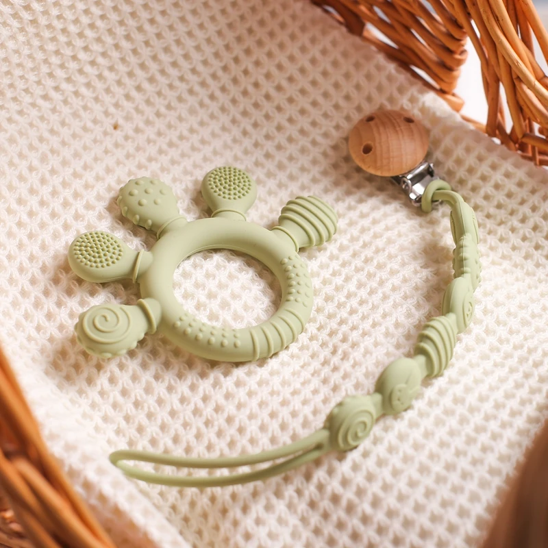 Buche Holz Schnuller Clip Silikon Beißring Kette Set Anti-drop Schnuller Kette Baby Zubehör Nippel Halter Schnuller Halter geschenke – Detail 9