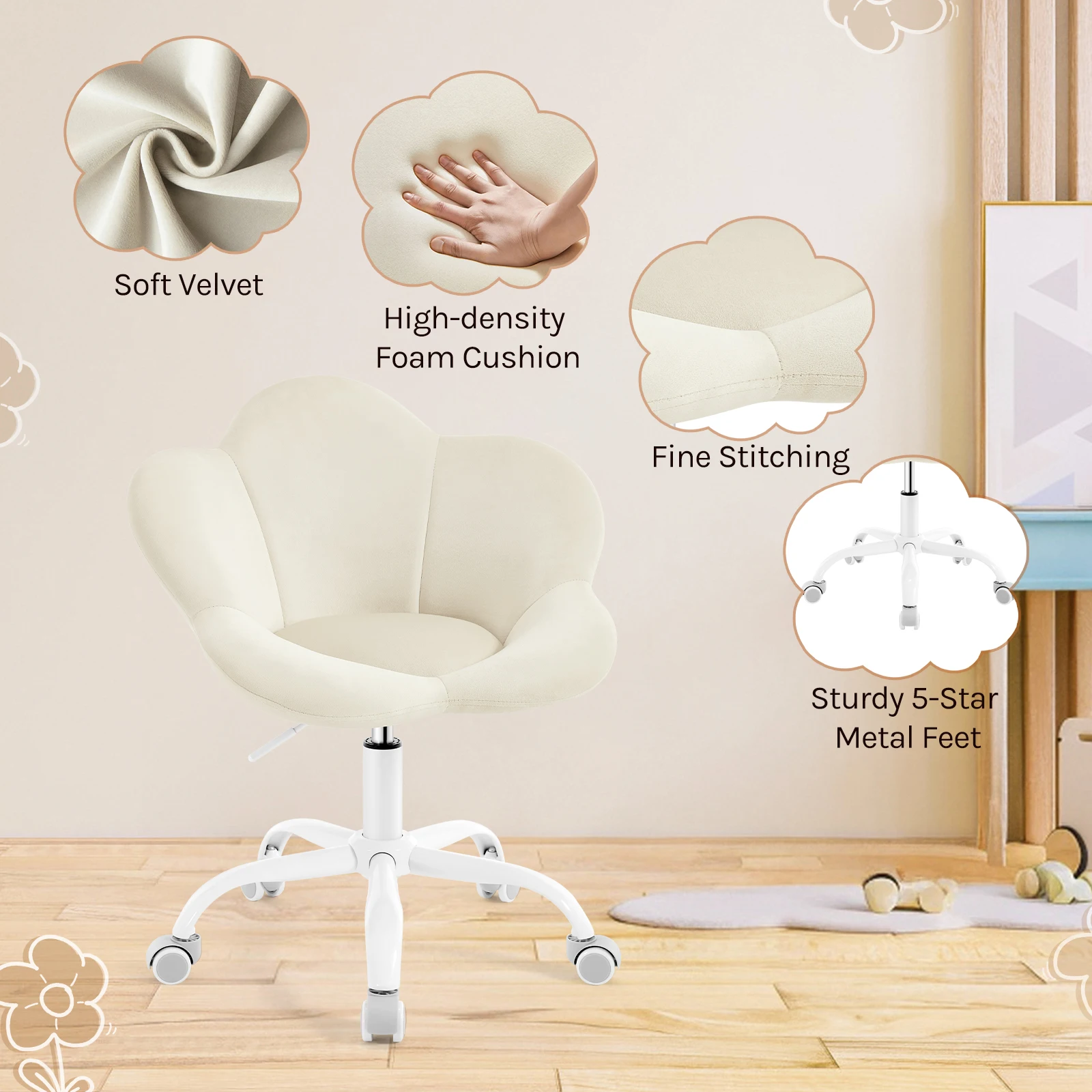 WOLTU Sedia da toeletta girevole ergonomica in velluto Sedia da ufficio regolabile in altezza per sedia da scrivania per bambini Camera dei bambini Casa  1503
