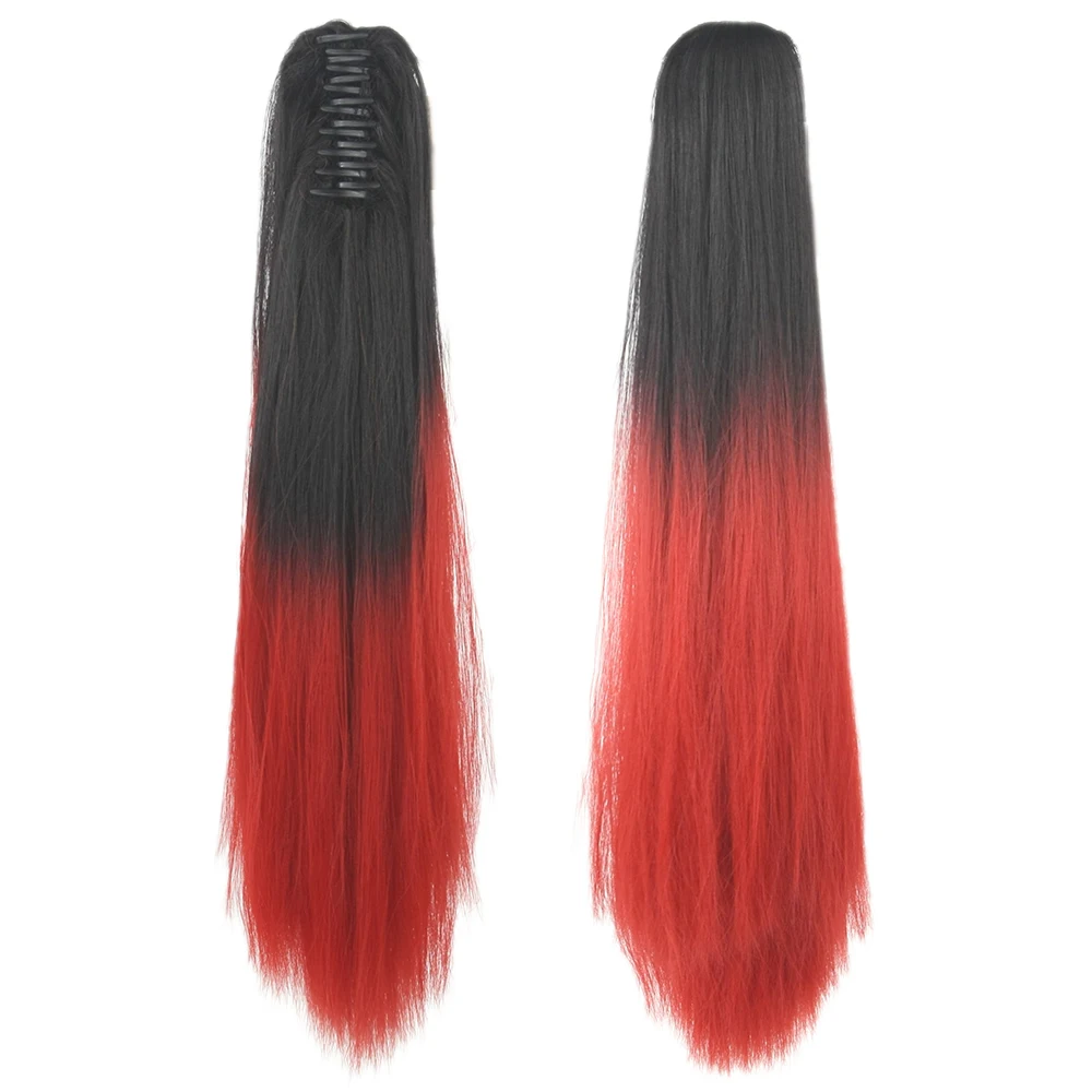 24'' Straight Synthetic Hair Clip In Hair Extension Red Pink Claw Ponytail Hairpieces Pony Fairy Tail Queue De Cheval fake hair extensions