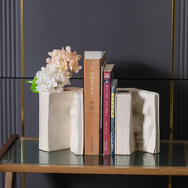 Paire De Serre-livres Cygnes En Céramique + Vase Solifleur – Déco Fleurs Séchées
