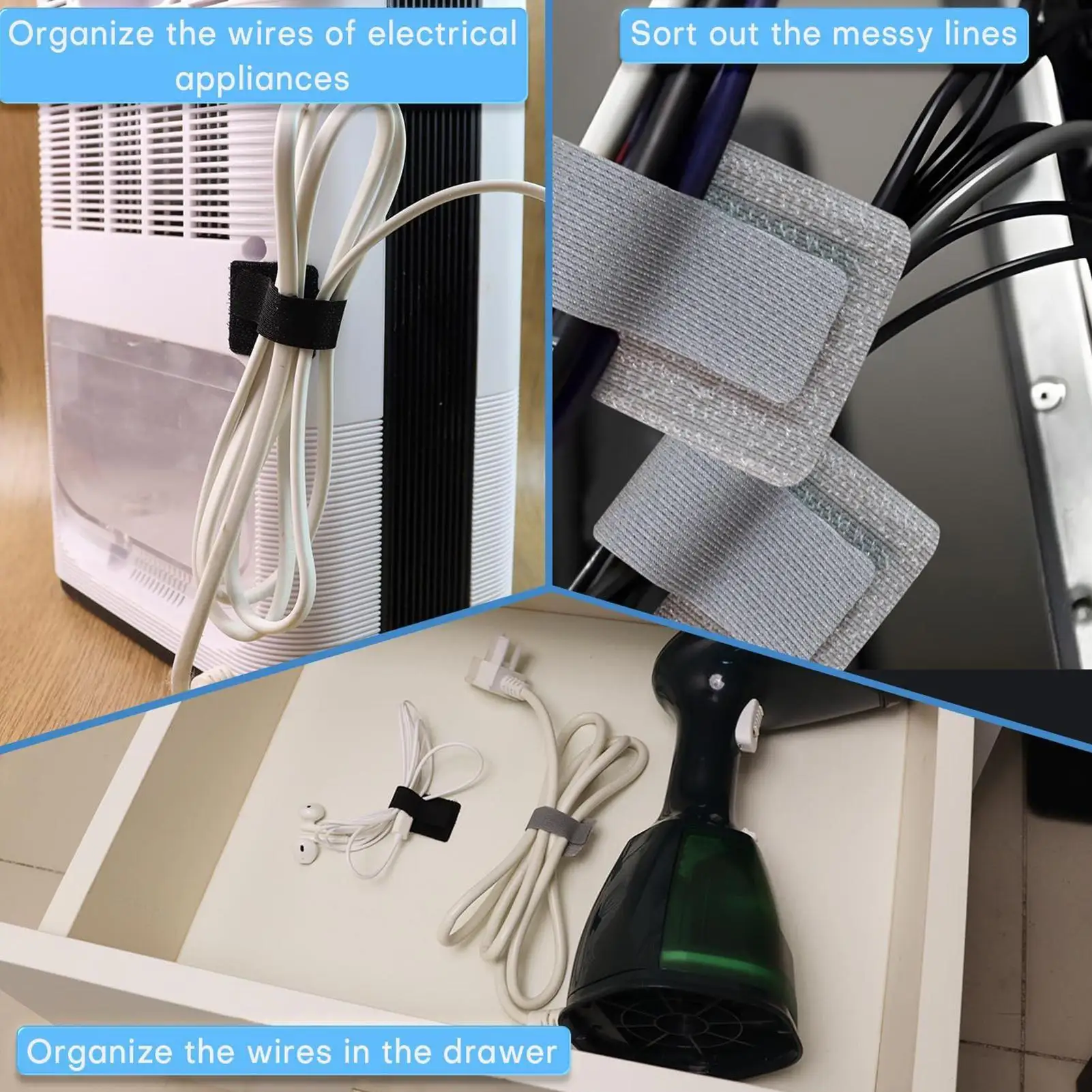 Cable Ties Reusable 10 Pieces Adjustable Straps Cord Ties Organizer For Family Student Indoor Home Office Kitchen Workshop Under