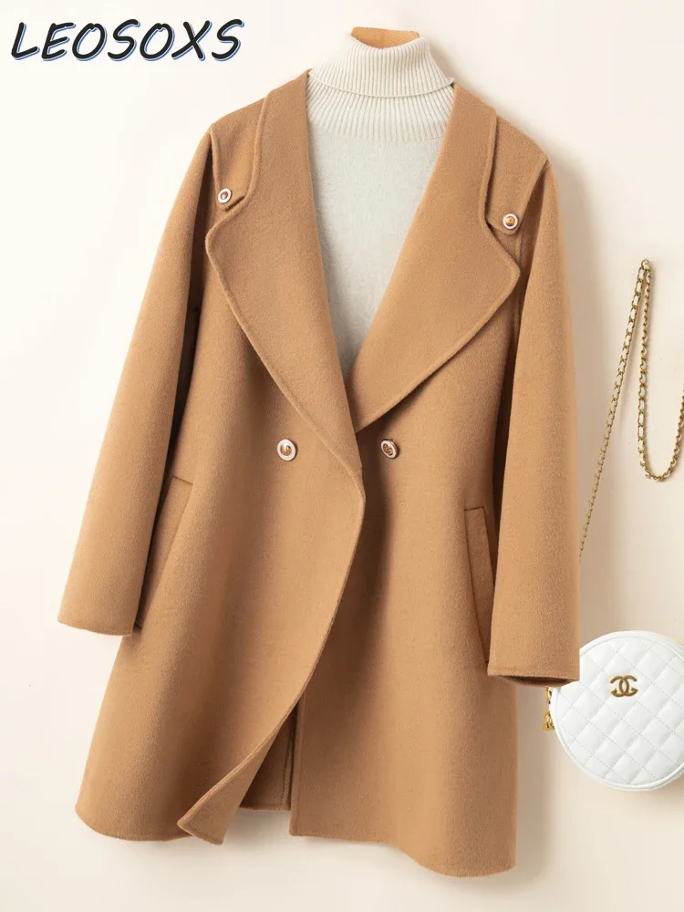 

2023 New Double-Faced Woolen Coat for Women Overcoat High-End Korean Style Baggy Coats Reversible Cashmere Jacket Lady Casacos