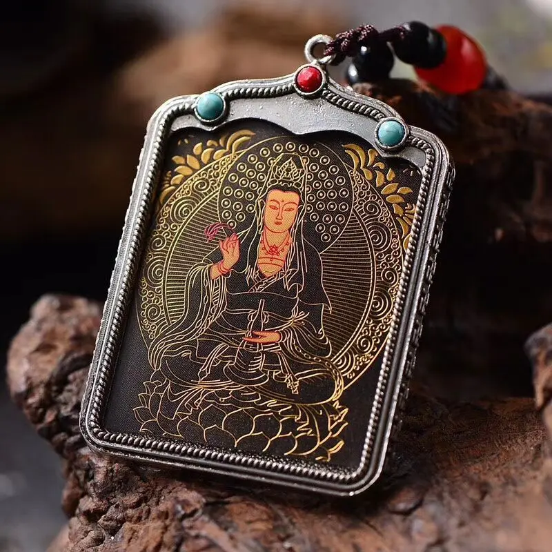 

GOOD Efficacious Amulet Greco-Buddhist pocket travel Mascot Avalokitesvara Guanyin buddha Auspicious Tibet Buddha card Pendant