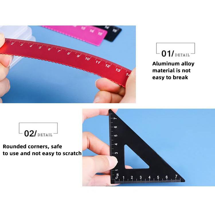 Aluminum Alloy Multifunctional Set of Rulers Rulers Triangles Metal Stamping Processing Precision Math Drawing Tools
