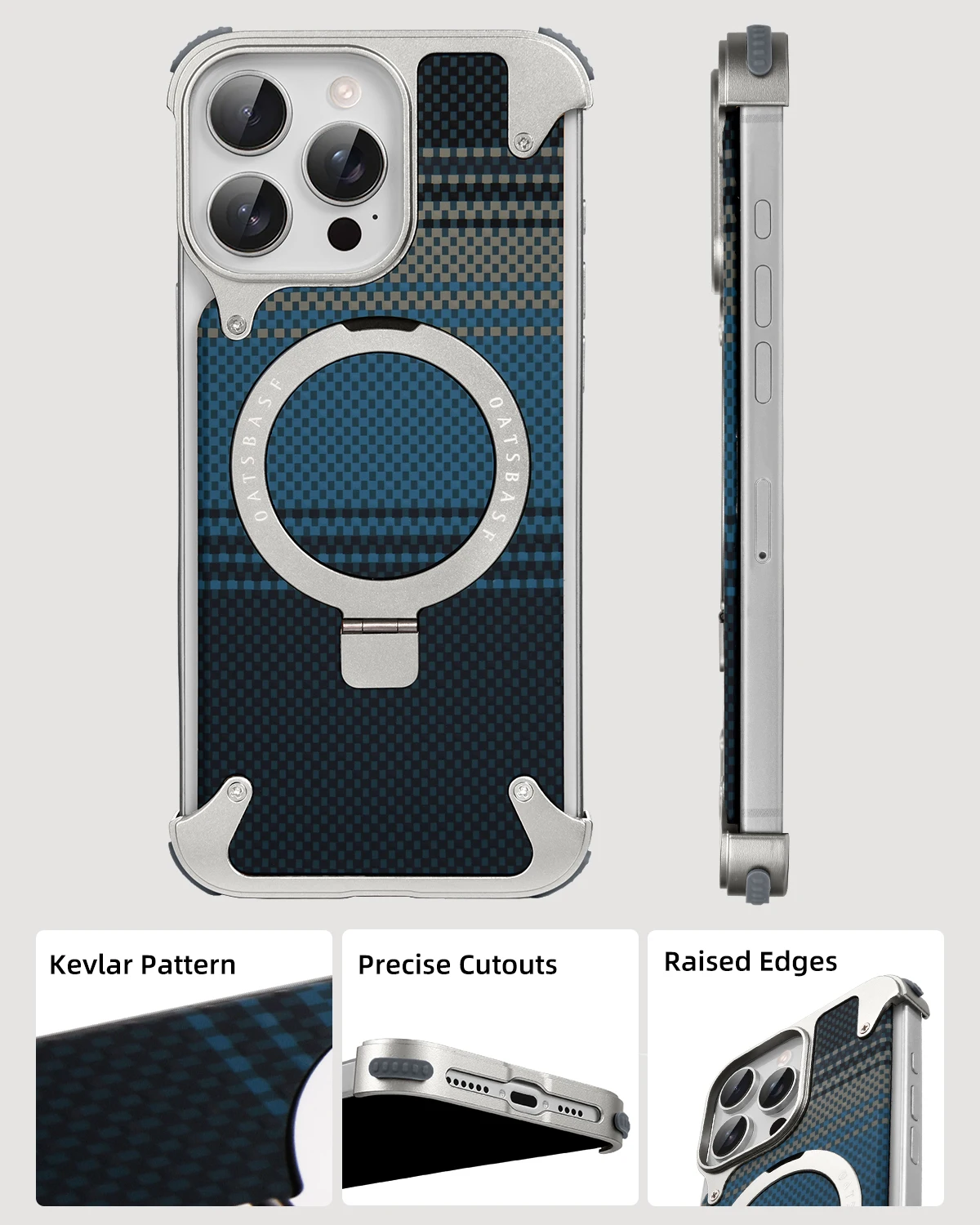 Eary for iPhone 17 16 Pro Max Case Magsafe with Magnetic Kickstand Kevlar Fiber Texture Phone Cover Metal Frameless Shockproof