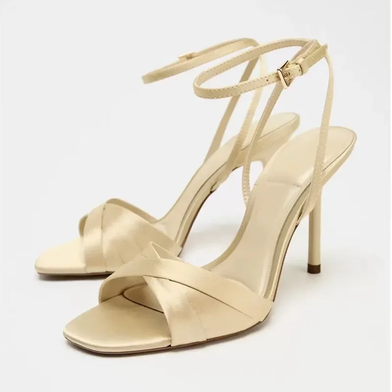 Open Toe Designer Strappy Sandals Heels Sexy Satin High Heels