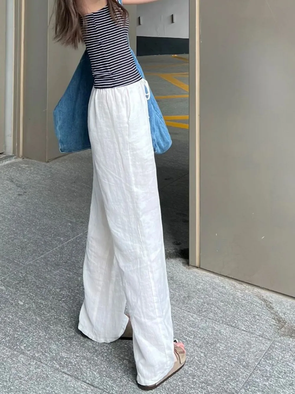 여성용 루즈핏 스트레이트 레그 스웨트팬츠 여름용 가벼운 통기성 드로스트링 라운지웨어 수면 바지 러닝 캐주얼 팬츠