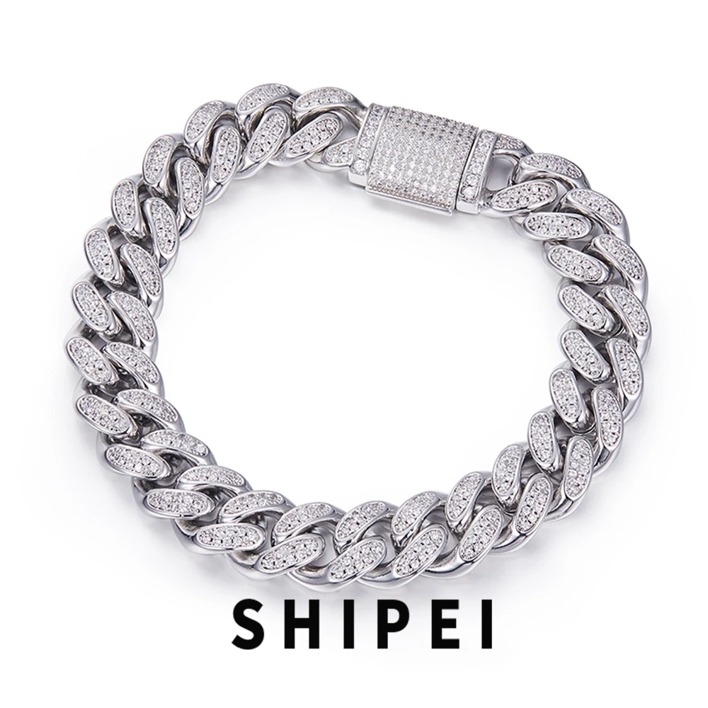 

SHIPEI Hip Hop 925 Sterling Silver VVS1 D Real Moissanite Diamonds Luxury 12MM Miami Cuban Chain Bracelet Necklace Jewelry GRA