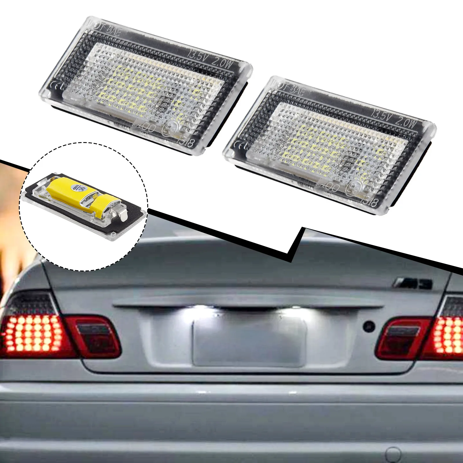 

Lamp License Plate Light R52 04-08 R53 01-06 Fittings Replacement White 18 LED 2pcs Auto Bulb Exterior Portable