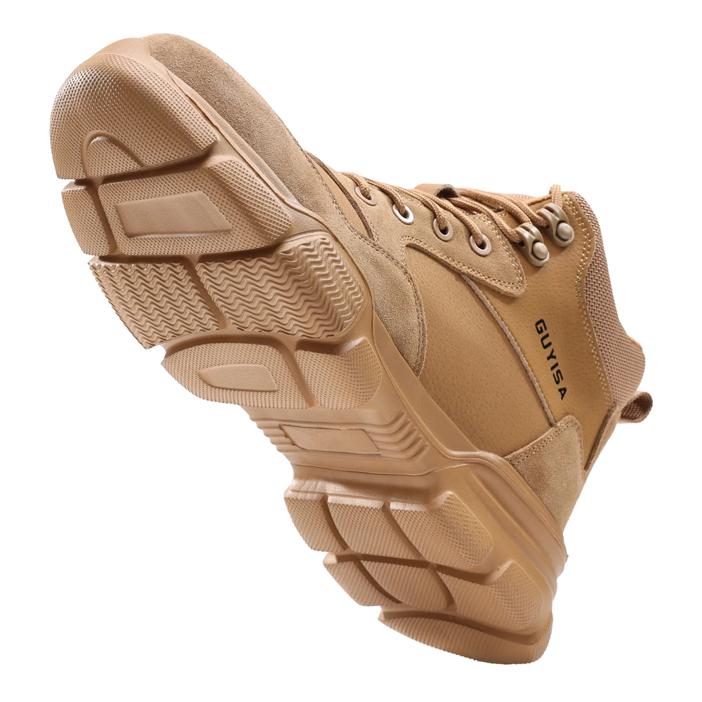 Khaki High Top Safety Shoes Work Boots Men Soft Bottom Lightweight Steel Toe Shoes Puncture-Proof Protection Shoes Security Boot