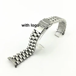 Stainless Steel Curved End Watchband for Men and Women - Solid Metal Wrist Bracelet Band Accessories (A with logo)