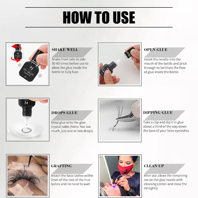 UV Eyelash Glue Waterproof Cosmetic Glue Eyelash Extension Products Dry Quickly 1 Second Lasting 100 Days UV Glue 5ml for Lash 6