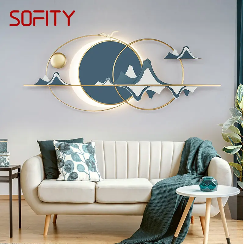 

TINNY Modern Blue Wall Picture Lights Creative Hill Landscape LED Sconce Lamp Background Decor for Living Bedroom