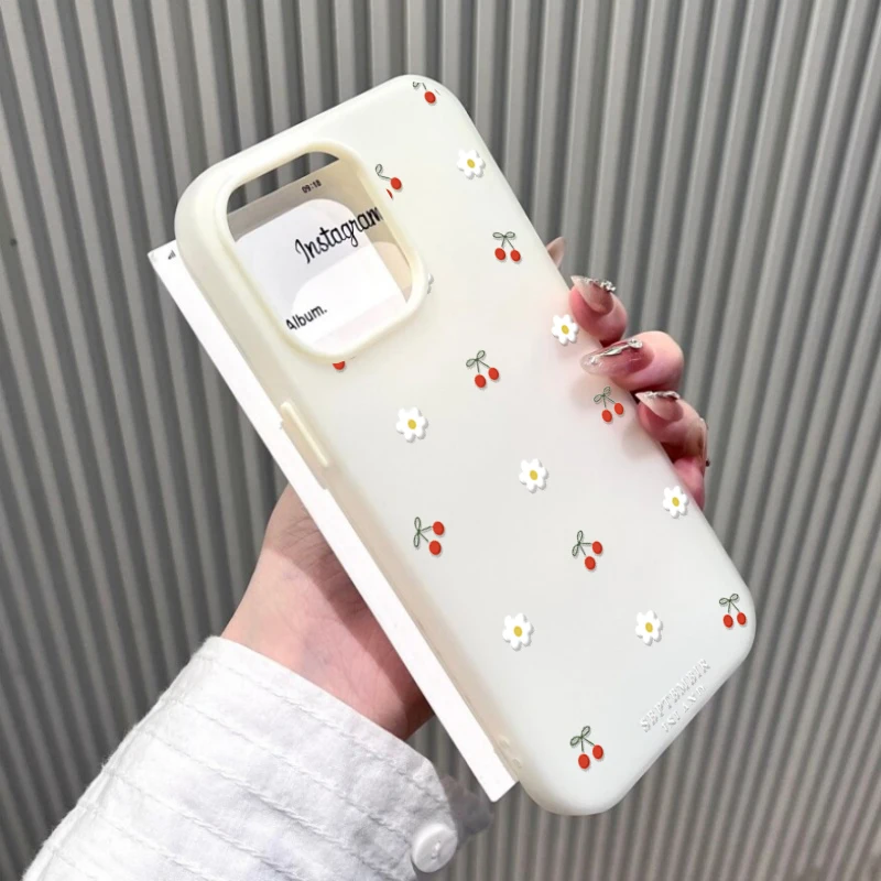 Flower Cherry Pattern Soft Matte Candy Color Phone Case