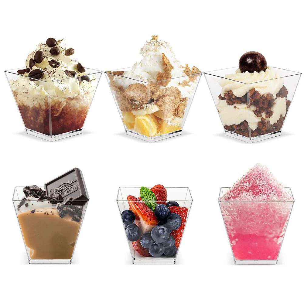 50 Pack 2oz Mini Square Dessert Cups with Spoons – Clear Disposable Plastic Parfait App... - SKU CCL60929 - UGI Packaging